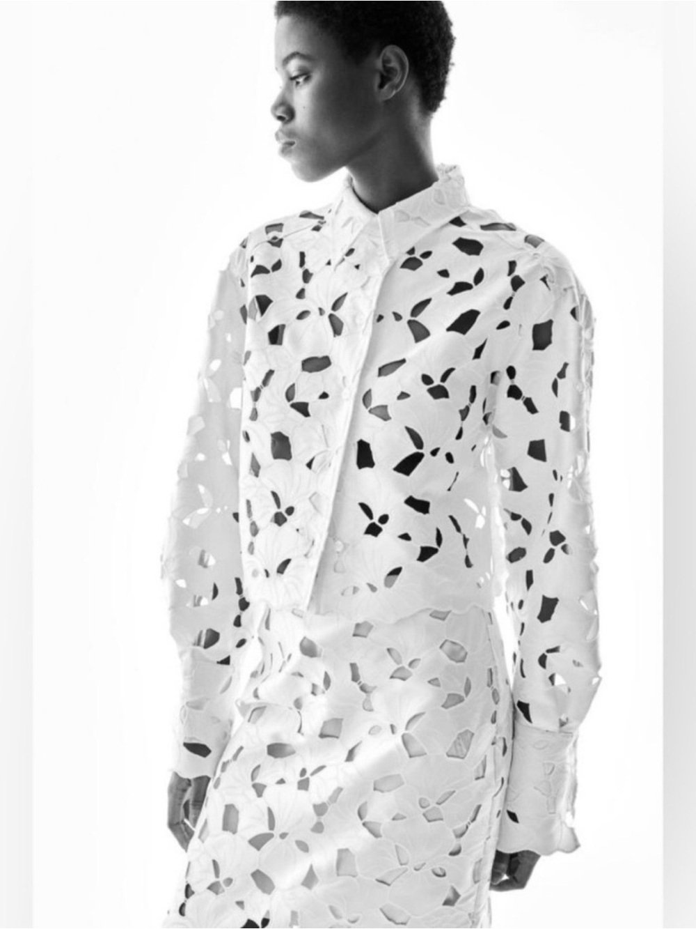 White Laser-Cut Button-Down Top - Picture 2 of 5